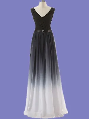 A Line Ombre Prom Dress,Black White Prom Dresses,Evening Dresses