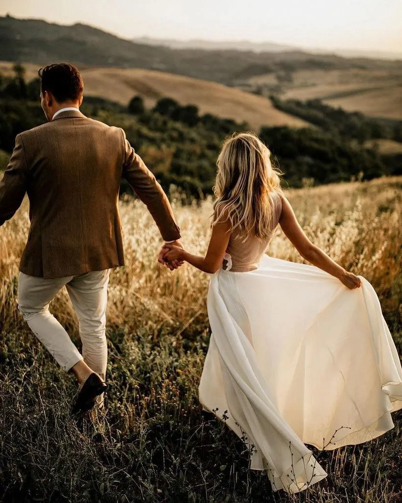 A-line See Through Floor Length Beach Wedding Dresses Rustic Bridal Gown TN248