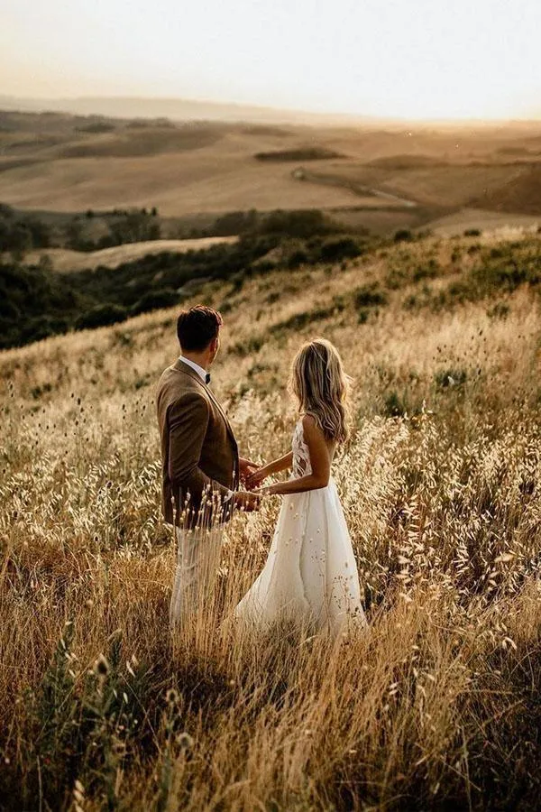 A-line See Through Floor Length Beach Wedding Dresses Rustic Bridal Gown TN248