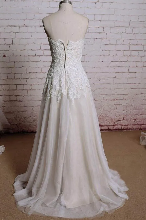 A-line Sweetheart Sweep Train Tulle Appliques Wedding Dresses WD174