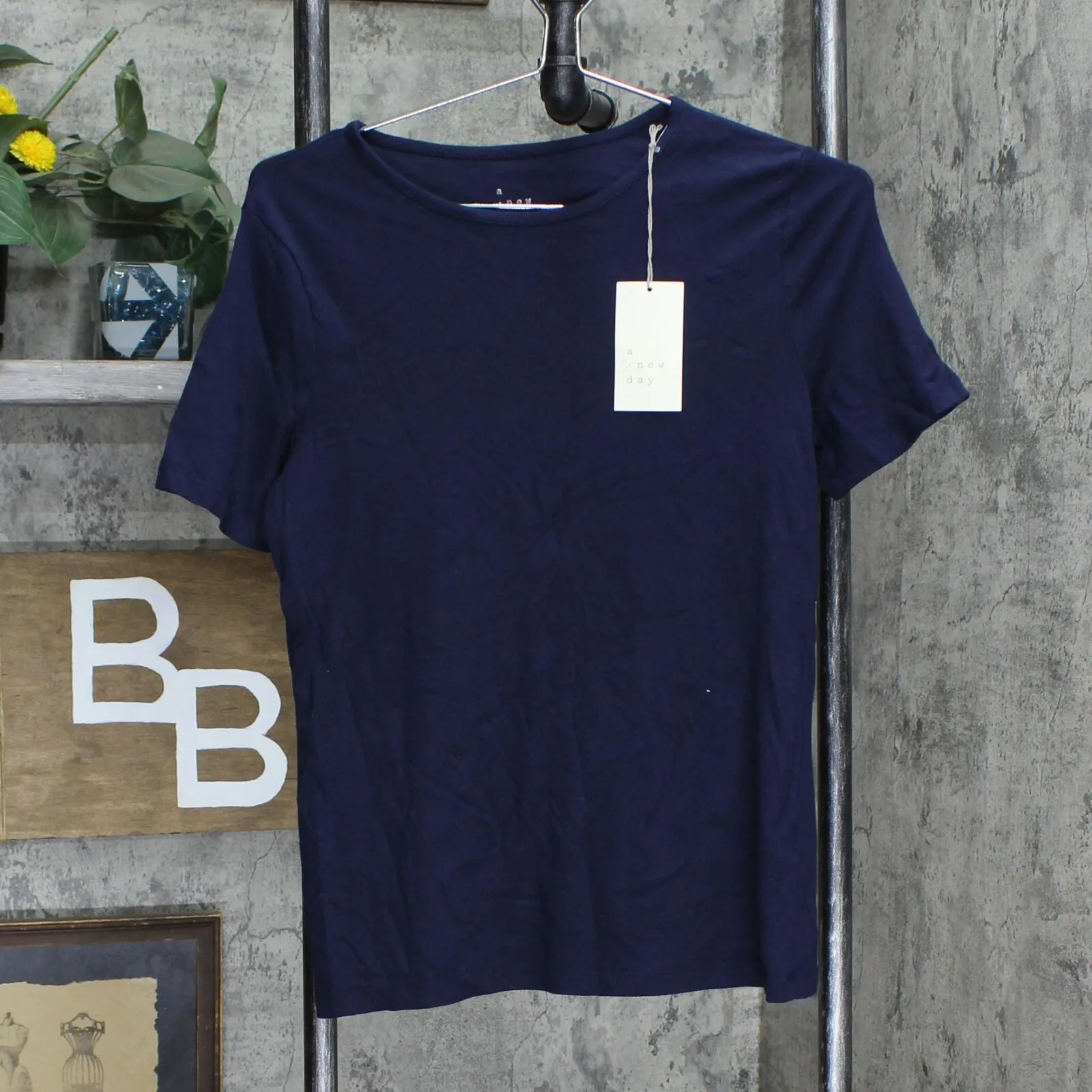 A New Day Women's Slim Fit Short Sleeve Crewneck Fitted T-Shirt Navy Blue M