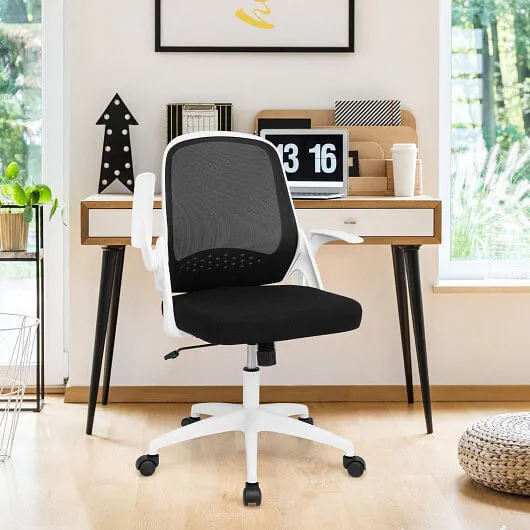 Adjustable Mesh Office Chair Rolling Computer Desk Chair with Flip-up Armrest-Wh