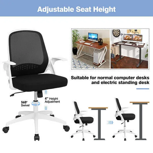 Adjustable Mesh Office Chair Rolling Computer Desk Chair with Flip-up Armrest-Wh