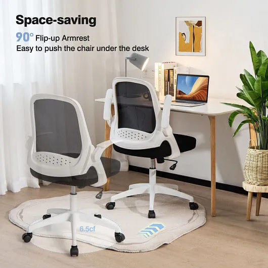 Adjustable Mesh Office Chair Rolling Computer Desk Chair with Flip-up Armrest-Wh