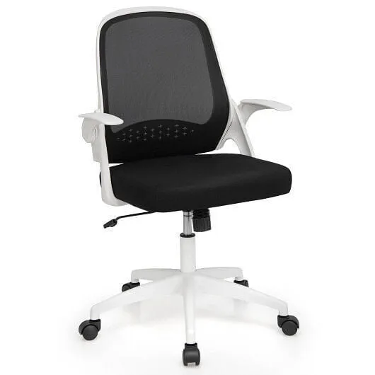 Adjustable Mesh Office Chair Rolling Computer Desk Chair with Flip-up Armrest-Wh