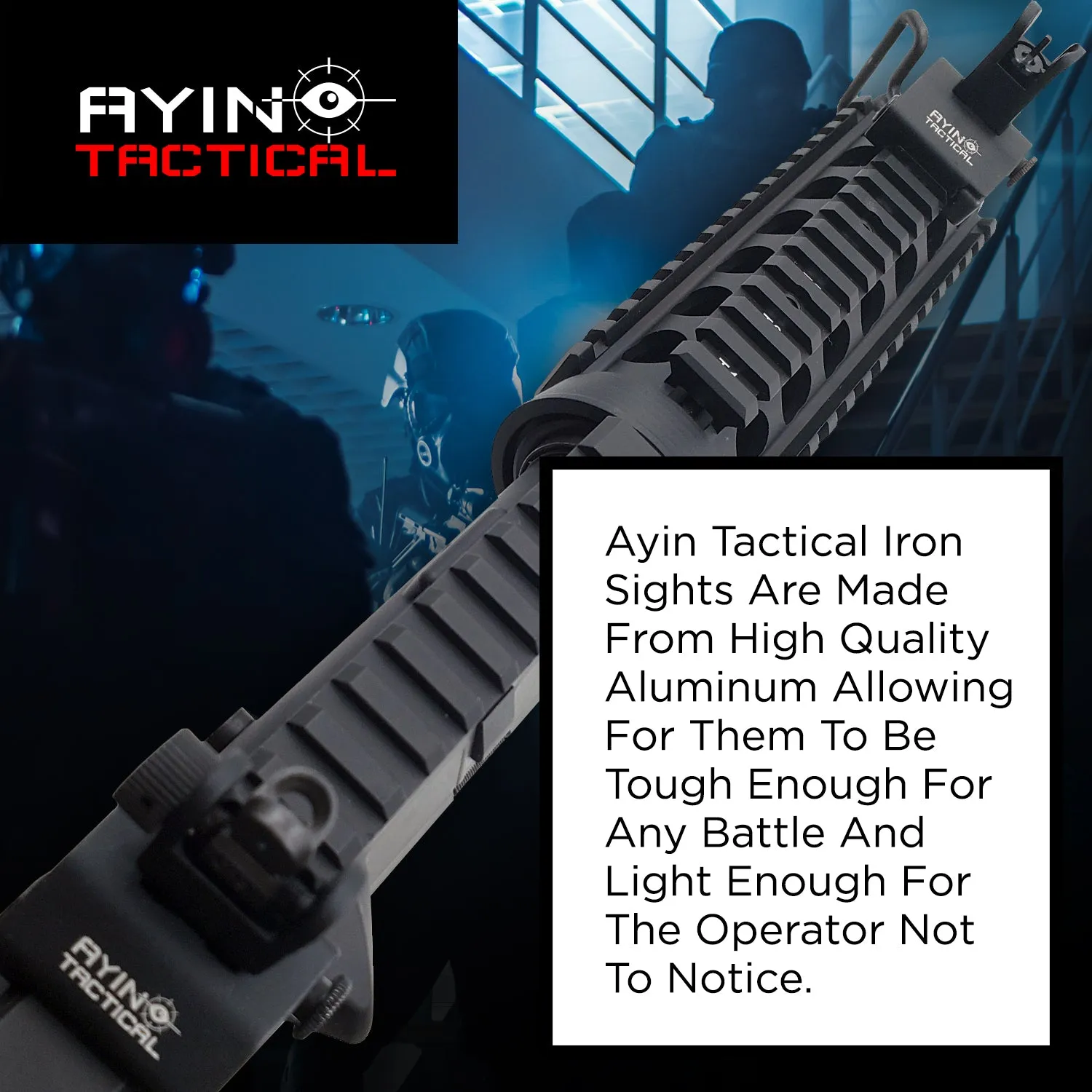 AYIN Tactical Flip Up Inline Iron Sights for Rifle, Rapid Transition Backup Front and Rear Iron Sight, Picatinny Rail and Weaver Rail
