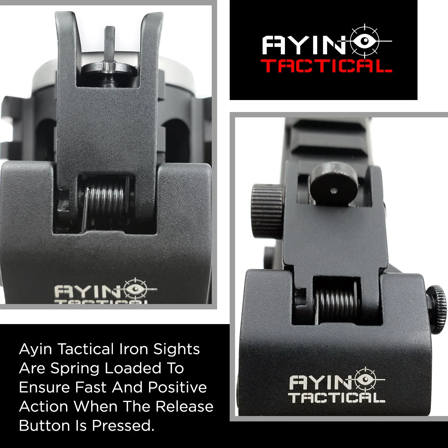AYIN Tactical Flip Up Inline Iron Sights for Rifle, Rapid Transition Backup Front and Rear Iron Sight, Picatinny Rail and Weaver Rail