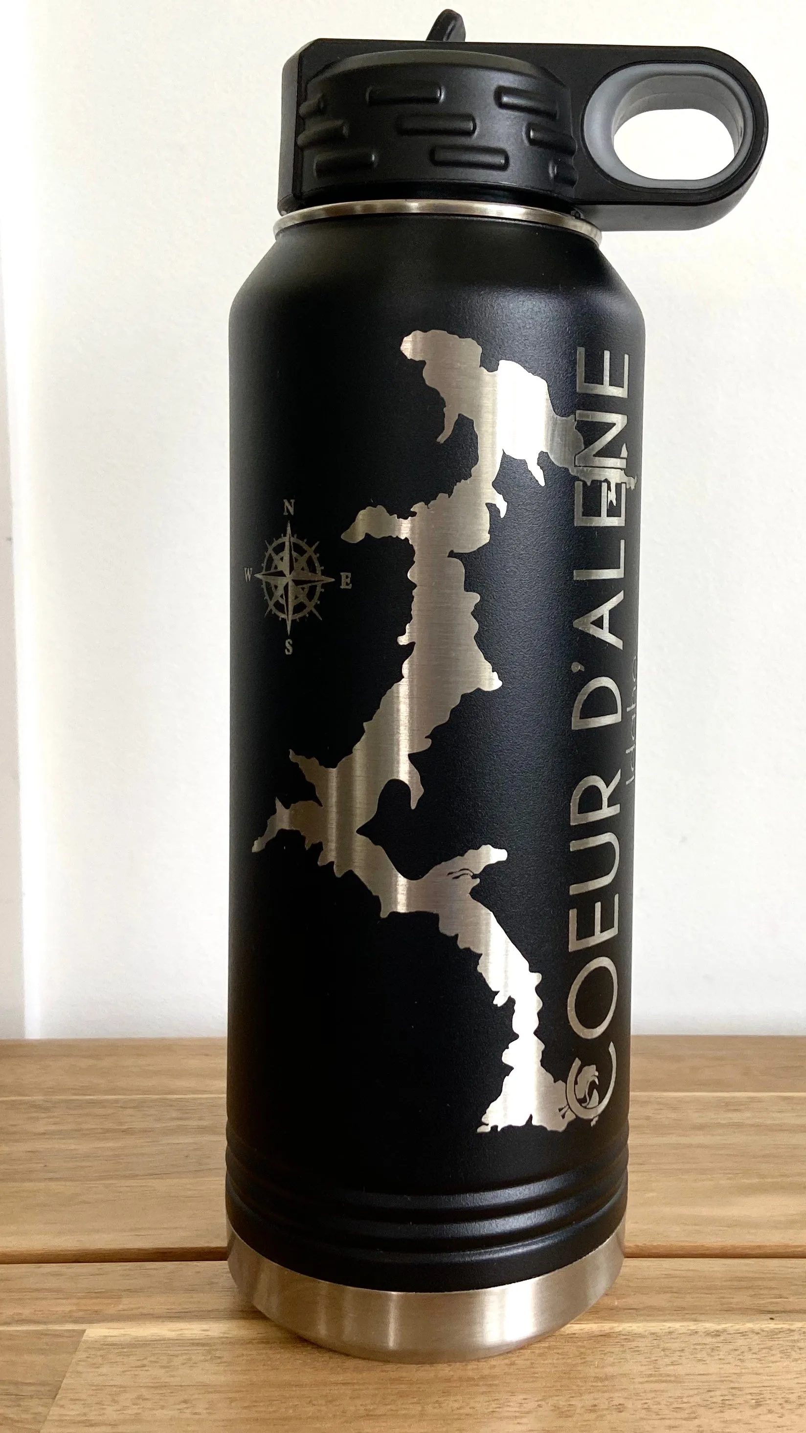 Black and Silver Coeur D’Alene 32oz Double Wall Insulated Idaho Waterbottle - RTS