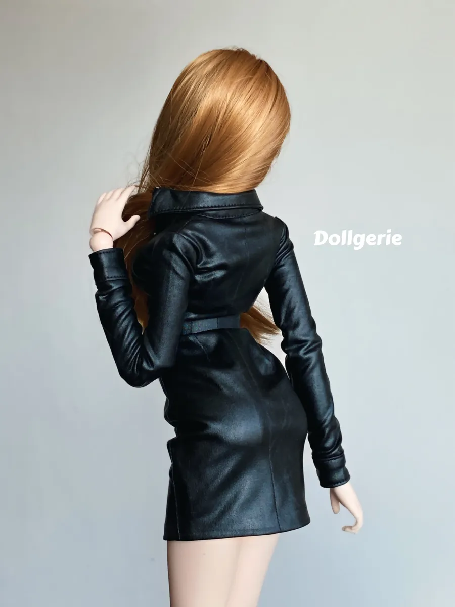 Black Faux Leather Overcoat for SmartDoll