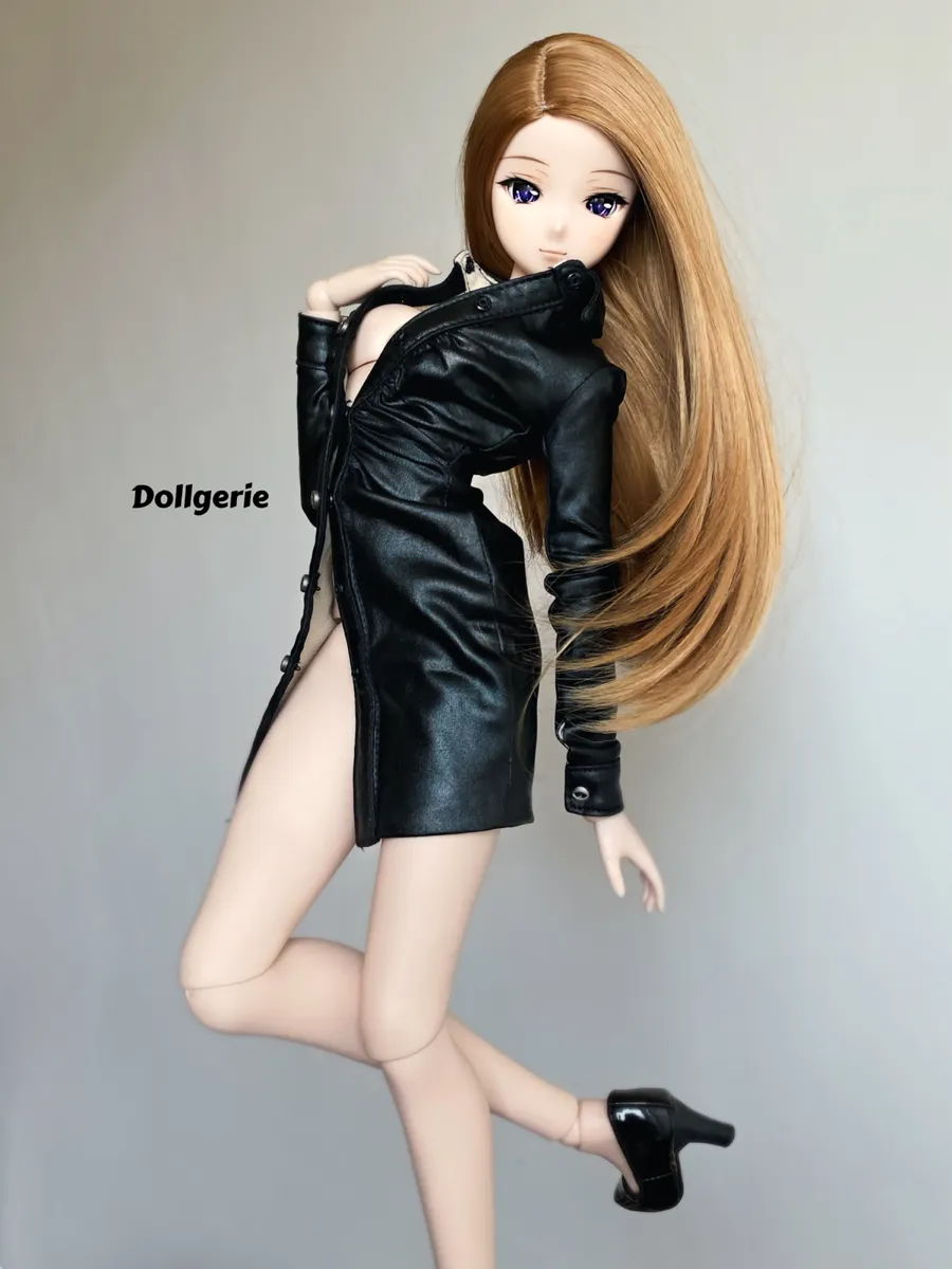 Black Faux Leather Overcoat for SmartDoll