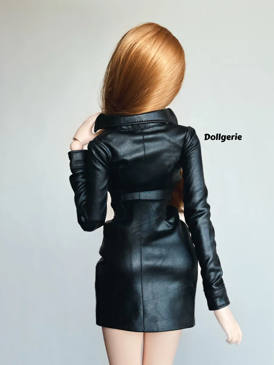 Black Faux Leather Overcoat for SmartDoll