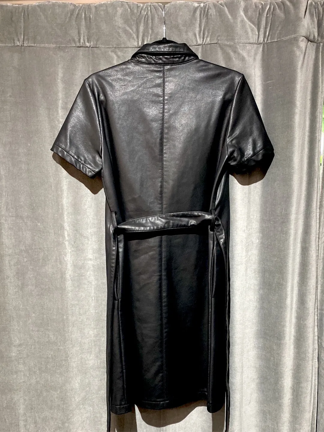 Blank NYC Black Faux Leather Collared Button Down Dress