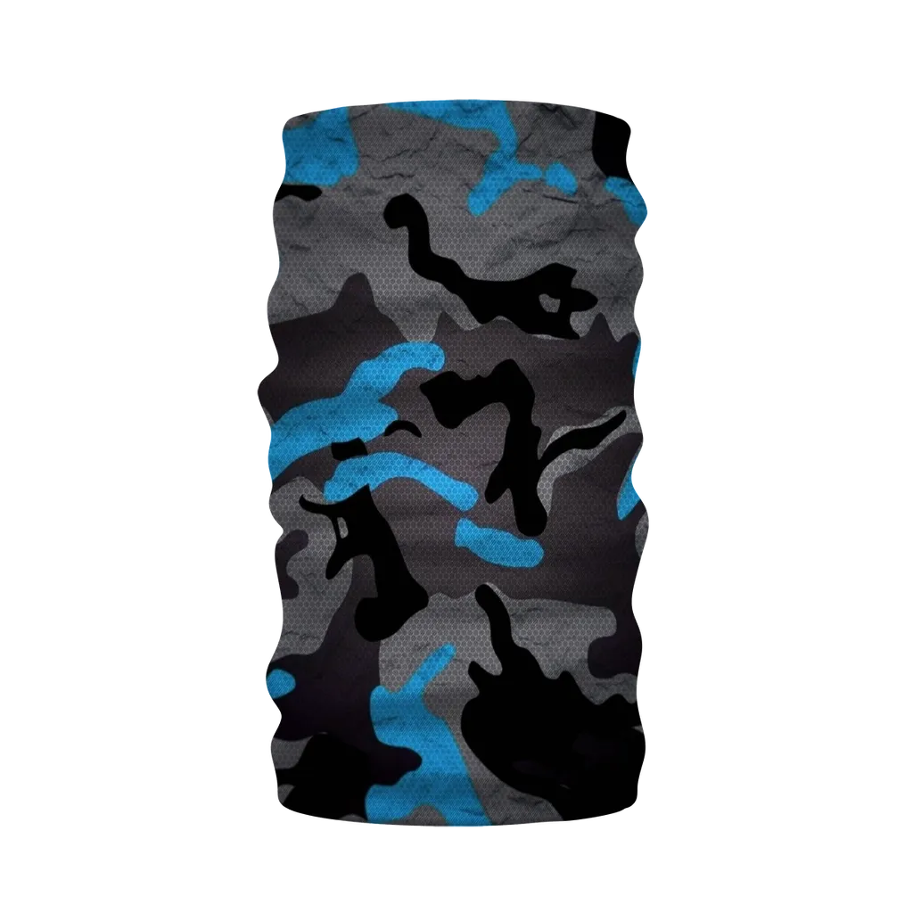 Blue Black Gray Camouflage Textured Neck Warmer Morf Scarf