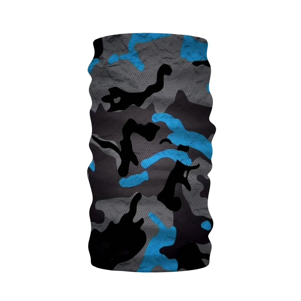 Blue Black Gray Camouflage Textured Neck Warmer Morf Scarf