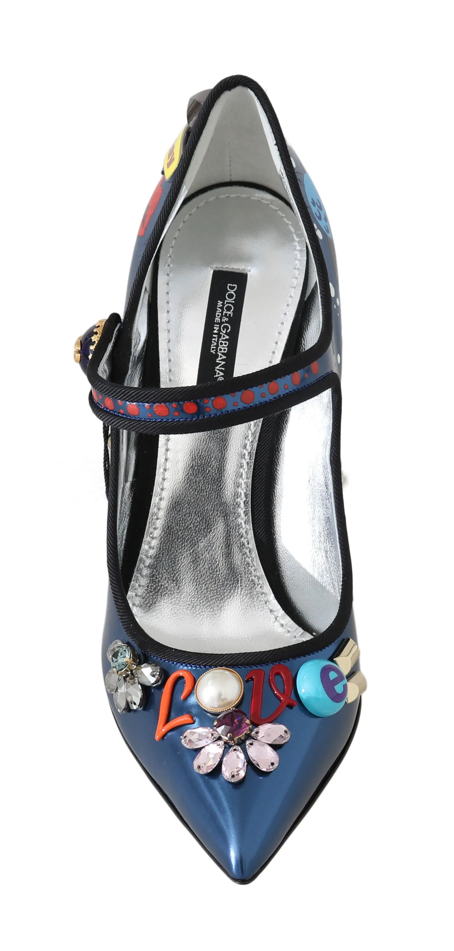 Blue Leather Crystal Mary Jane Pumps