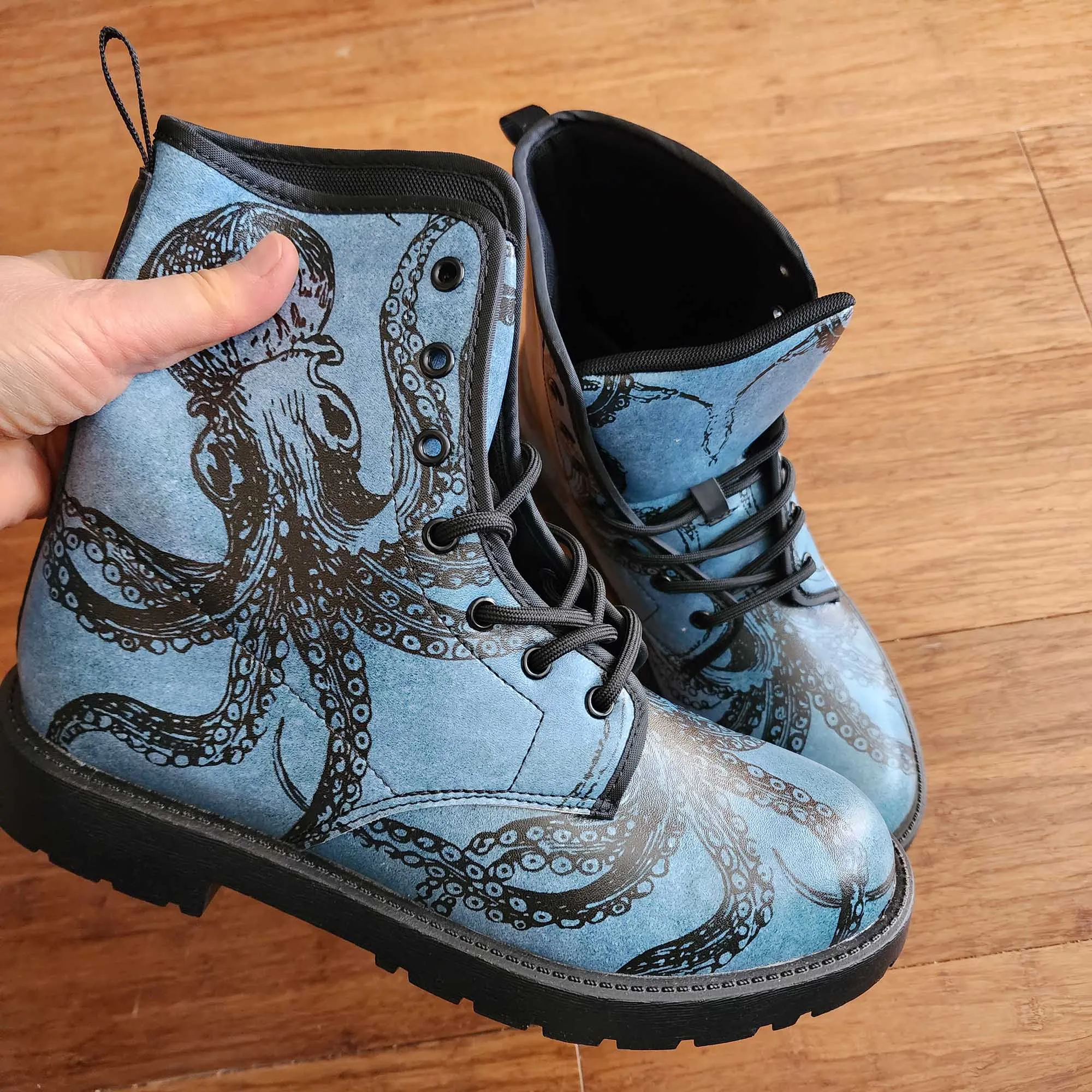 Blue Octopus Vegan Steampunk Boots