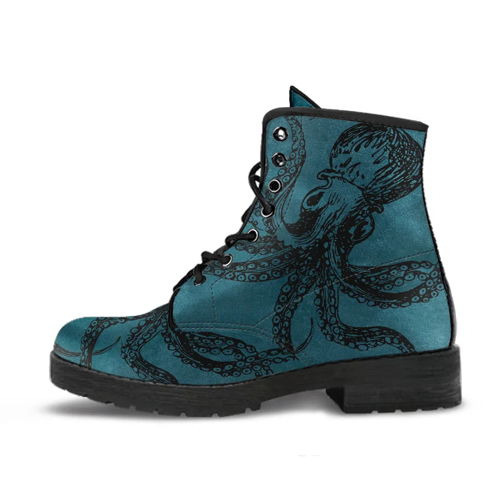 Blue Octopus Vegan Steampunk Boots