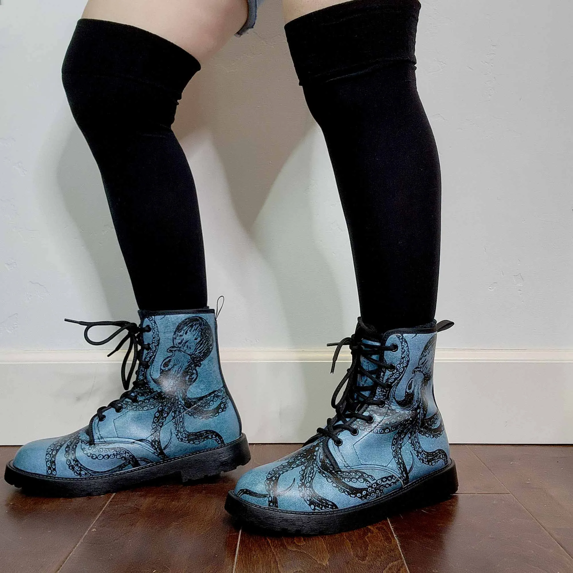 Blue Octopus Vegan Steampunk Boots