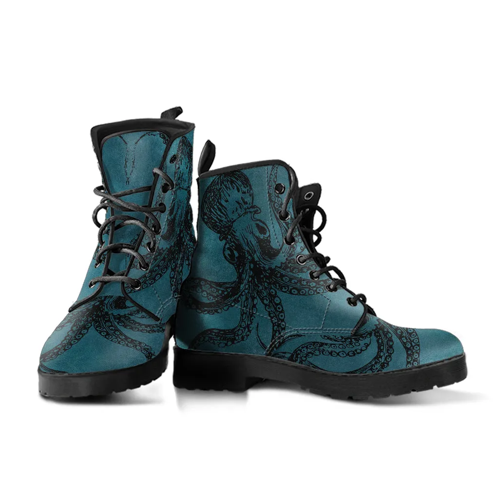 Blue Octopus Vegan Steampunk Boots