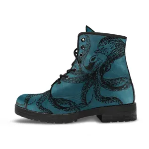 Blue Octopus Vegan Steampunk Boots