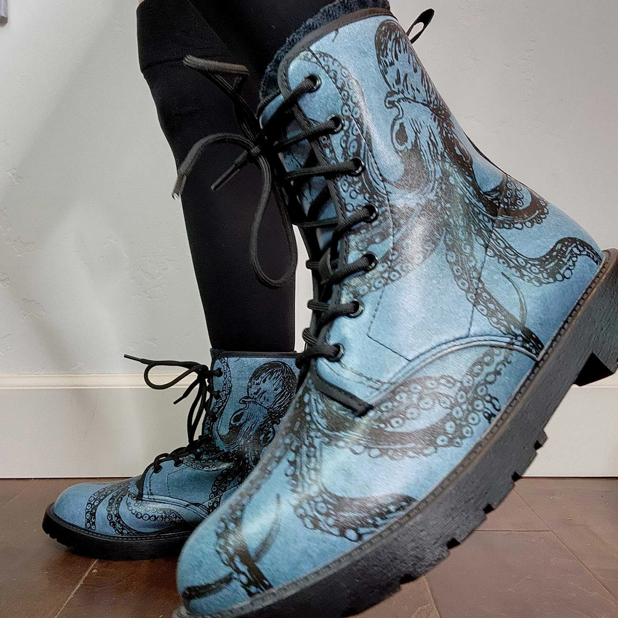 Blue Octopus Vegan Steampunk Boots