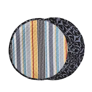 bold striped reversible garden gate licorice black printed round quilted cloth placemats