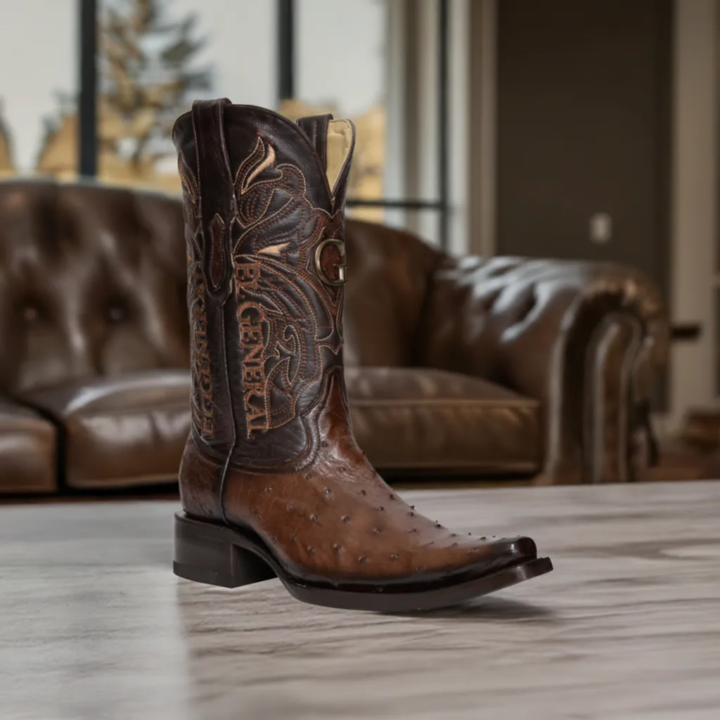 Botas Vaqueras Exoticas de Avestruz Original para Hombre 'El General' - ID: 45076