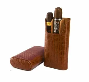 Brizard and Co. The "Show Band" 3 Cigar Case - Lizard Pattern Havana