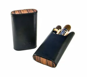 Brizard and Co. The "Show Band" 3 Cigar Case - Sunrise Black and Rosewood (Flat Top)
