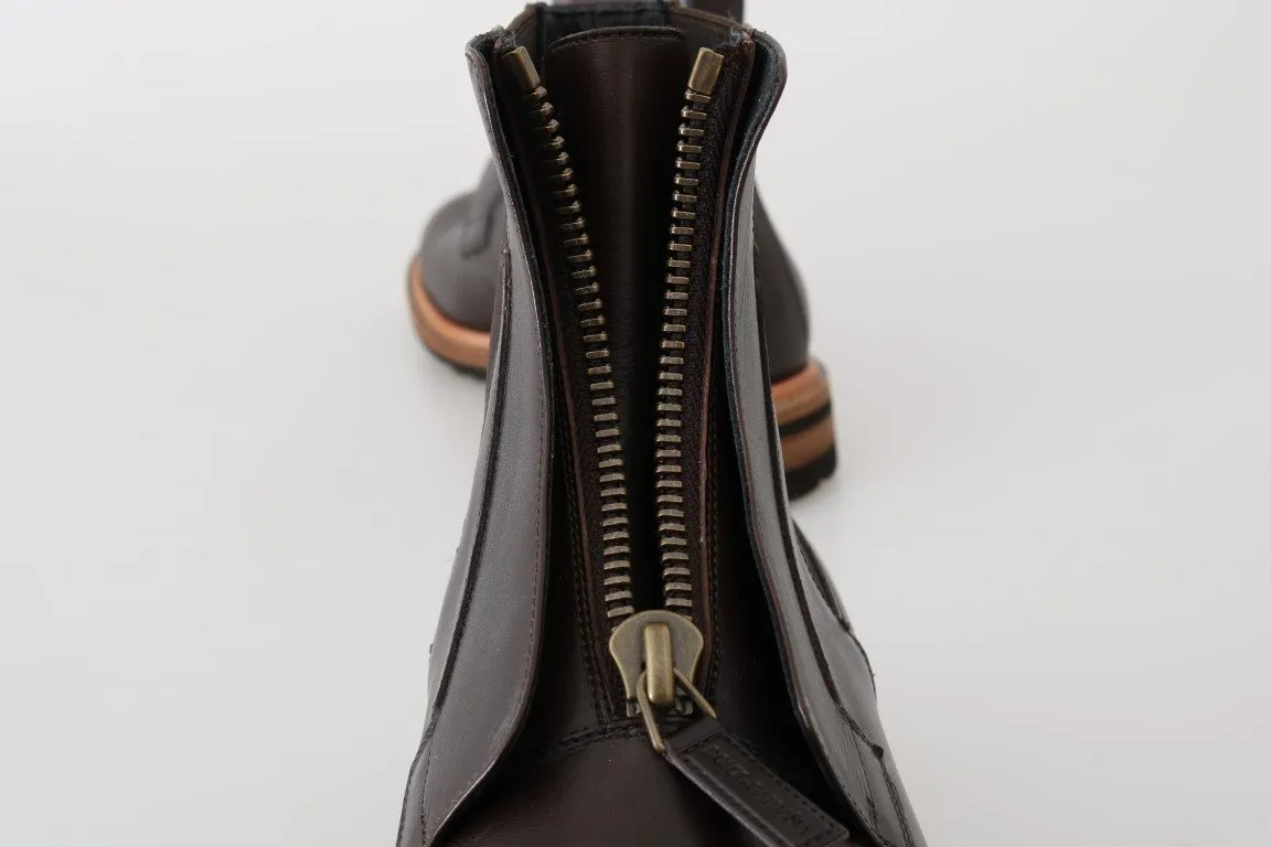 Brown Leather Ankle Stretch Boots