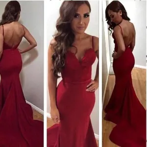 Burgundy Prom Dresses,Straps Prom Dress, Long Evening Dress