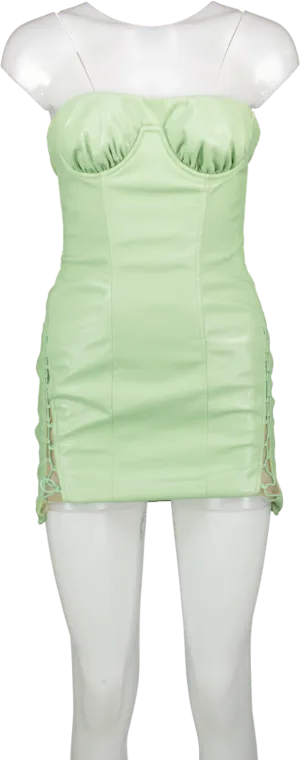 Camila Coelho Green Faux Leather Tie Side Mini Dress UK S