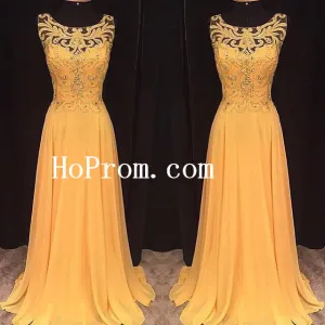 Coral Yellow Beading Prom Dresses,Long Prom Dress,Evening Dress
