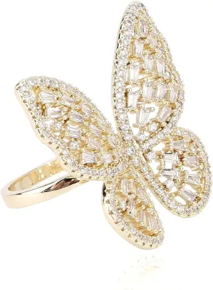 Cubic Zirconia Butterfly Ring 18K Gold Plated For Women Adjustable Size 5 – 9