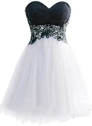 Cute White Tulle Short Sweetheart Graduation Party Dresses, Lovely Formal Dress  Homecoming Dress