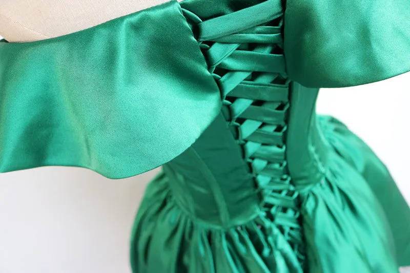 Dark Green Off Shoulder Satin Wedding Party Dress, Beautiful Homecoming Dress
