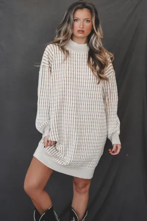 DEAL Can We Take A Minute Cream Cable Knit Sweater Mini Dress