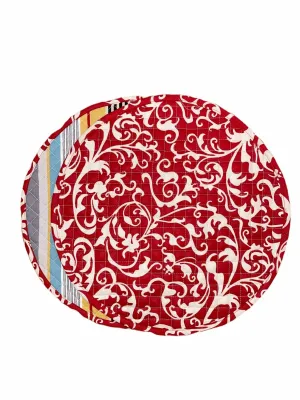 devine scarlet red reversible bold striped licorice black printed round quilted cloth placemats