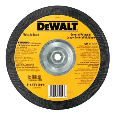 DeWalt® Type 27 Depressed Center Wheels, 9 X 1/4 X 5/8 -11, A24R Grit, Aluminum Oxide, DW4954