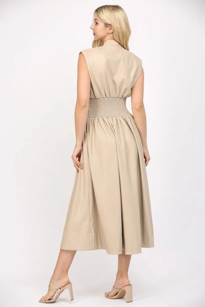 Ecru Faux Leather Dress