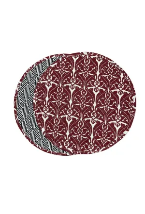 filigree claret red reversible greek key licorice black printed round quilted cloth placemats
