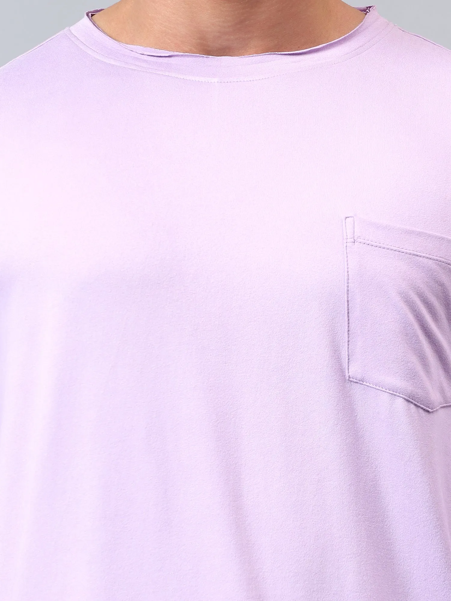 Fitkin men's lavender raw edge neck style long sleeevs t-shirt