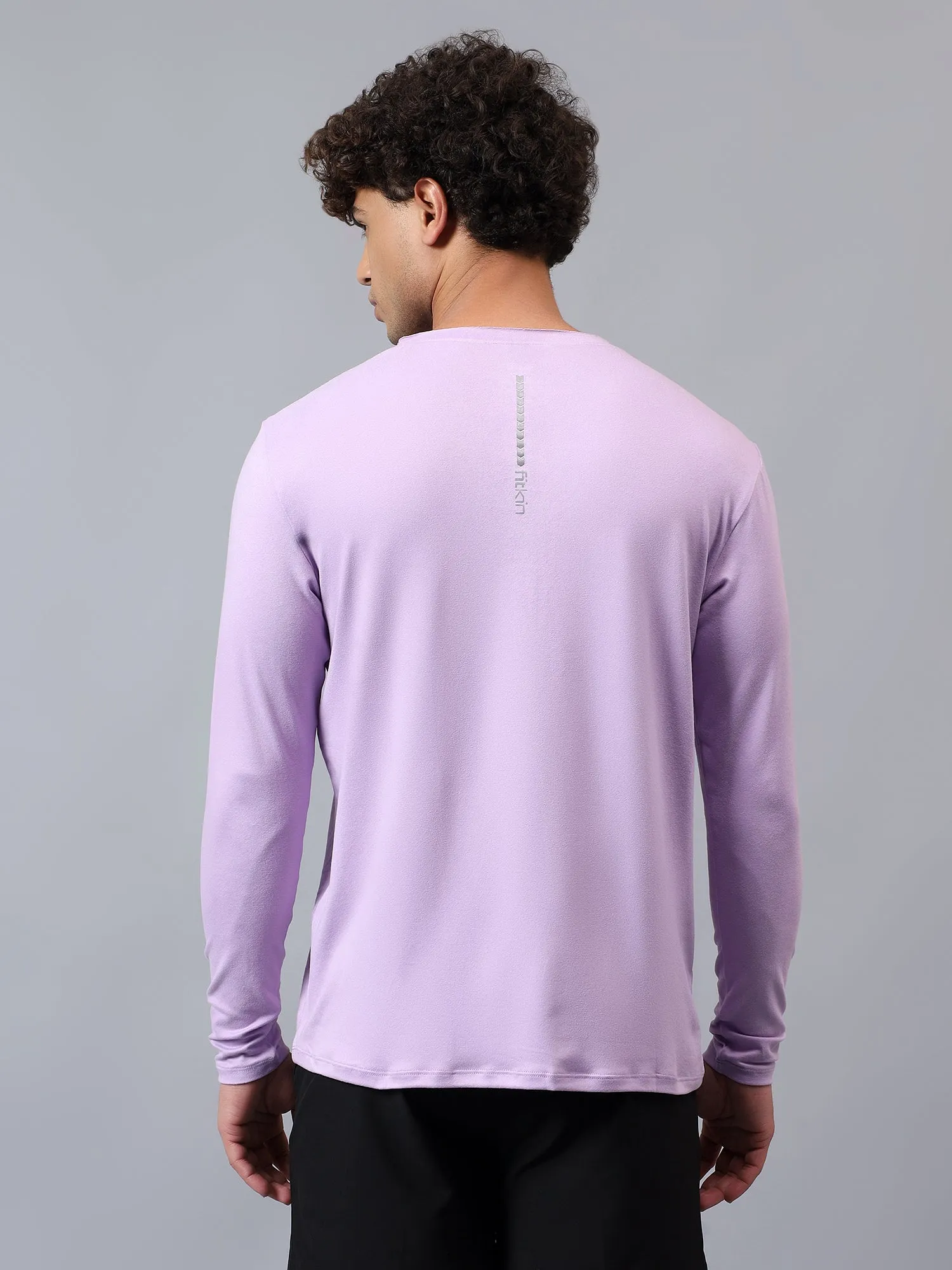 Fitkin men's lavender raw edge neck style long sleeevs t-shirt
