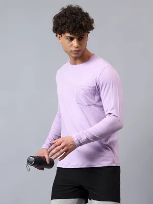 Fitkin men's lavender raw edge neck style long sleeevs t-shirt