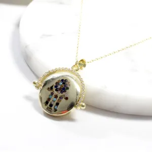 Flip Flop Multicolor Hamsa Pendant Necklace - Gold