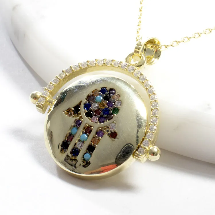 Flip Flop Multicolor Hamsa Pendant Necklace - Gold