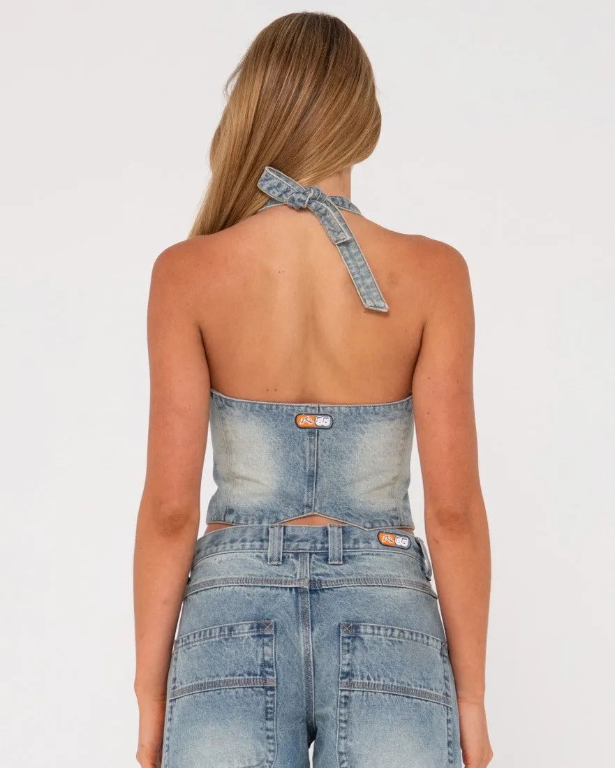 Flip Mommy Halter Neck Denim Vest