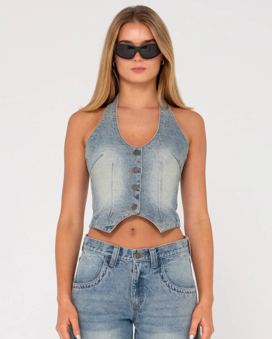 Flip Mommy Halter Neck Denim Vest