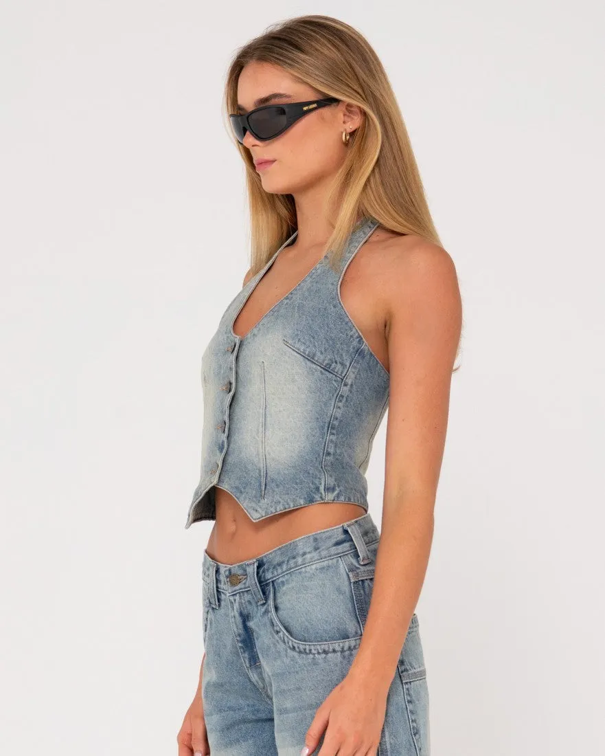 Flip Mommy Halter Neck Denim Vest