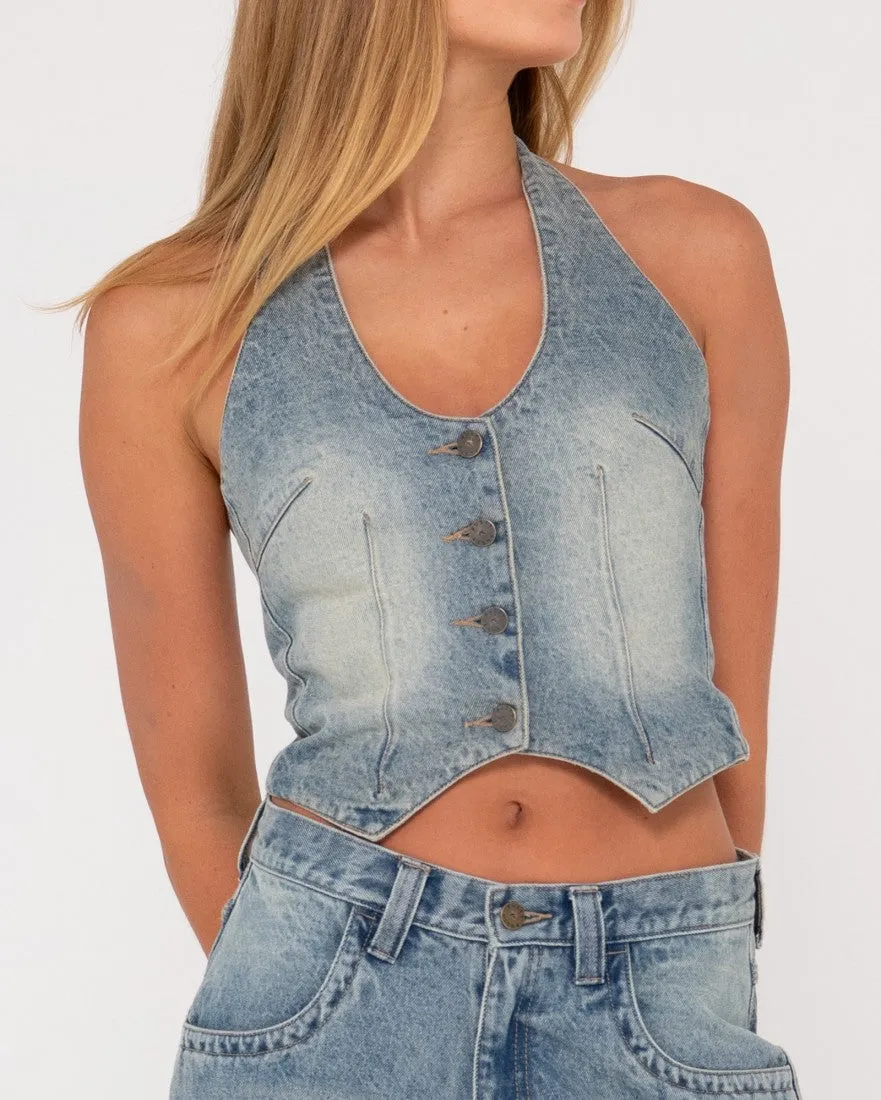 Flip Mommy Halter Neck Denim Vest